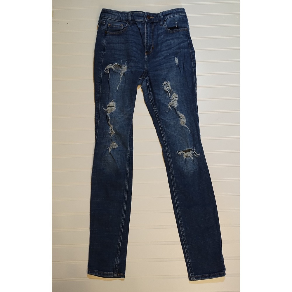 Hollister California High Rise Super Skinny Jeans Women 5 R Dark Wash Distressed